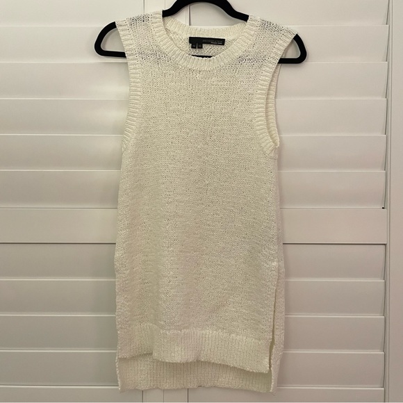 360 Sweater Sweaters - 360 Sweater Sleeveless Loose Knit Lightweight Longline Sweater Cream Size XS